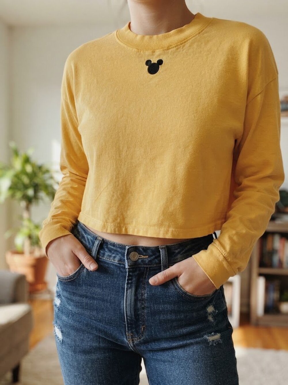 Disney Yellow Long Sleeve Crop Top